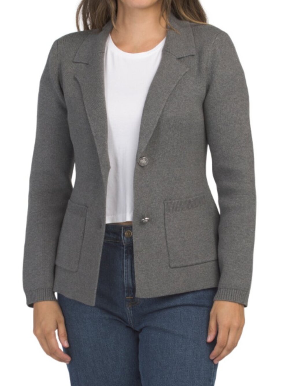 ELIE TAHARI Long Sleeve Notch Collar Button Front Jacket With Front Patch Pocket
